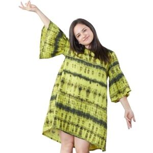 BRYN WALKER Rivera 100% Linen Lime Green Tie Dye Tunic Top Dress size US Women S
